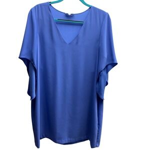 Anna Cate Merideth Crepe Shift Dress Medium Cornflower Blue Flutter Sleeves